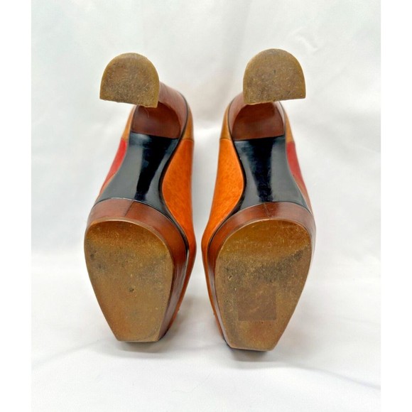 Marni Colorblock Platform Bow Heel Sz 7 - Multicolor Peep Toe Chunky Blo… - Picture 6 of 11